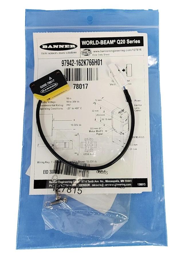 Used NEW BANNER 97942-162K766H01 PHOTOELECTRIC SENSOR 78017, Q20E-78017