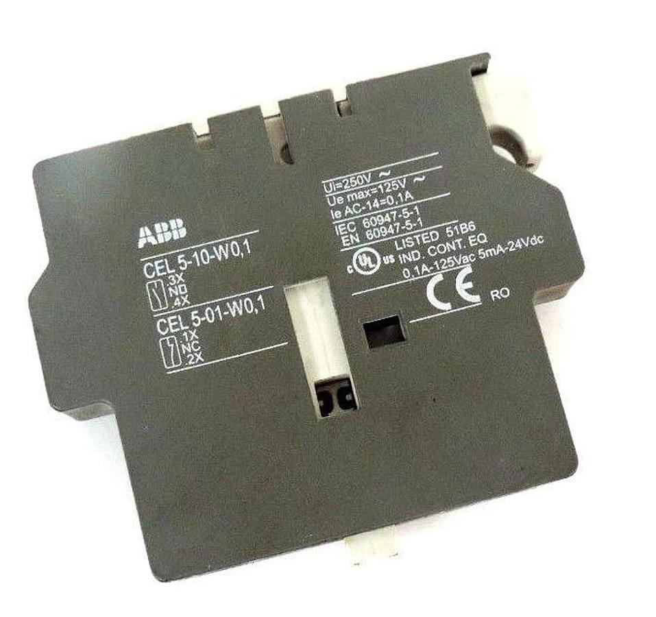 Used ABB CEL 5-10-W0,1 AUXILIARY CONTACT BLOCK 0.1A 125VAC 5MA 24VDC