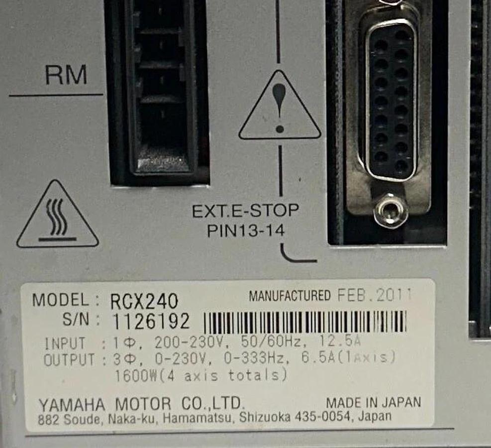 Used YAMAHA MOTOR RCX240 ROBOT CONTROLLER 4-AXIS 200-230V 12.5A W/ RGU-2 MODULE USNP