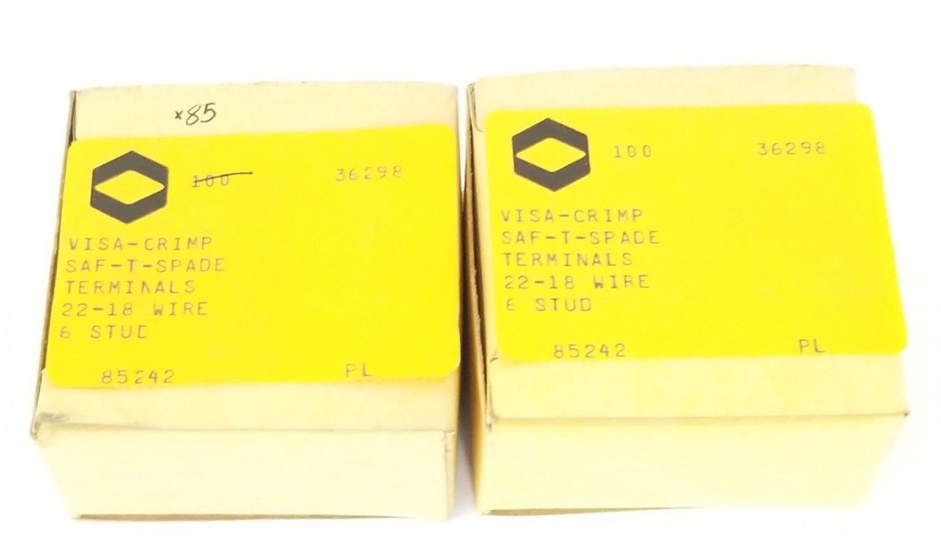 Used LOT OF 185 NEW VISA-CRIMP 85242 SAF-T-SPADE TERMINALS, 22-18 WIRE, 6 STUD, 36298