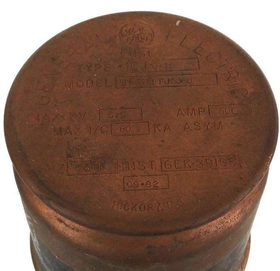 Used LOT OF 2 GENERAL ELECTRIC EJ 0-1D FUSES 9F60FJD080, 80E AMP, 5.5 KV, 60 HZ