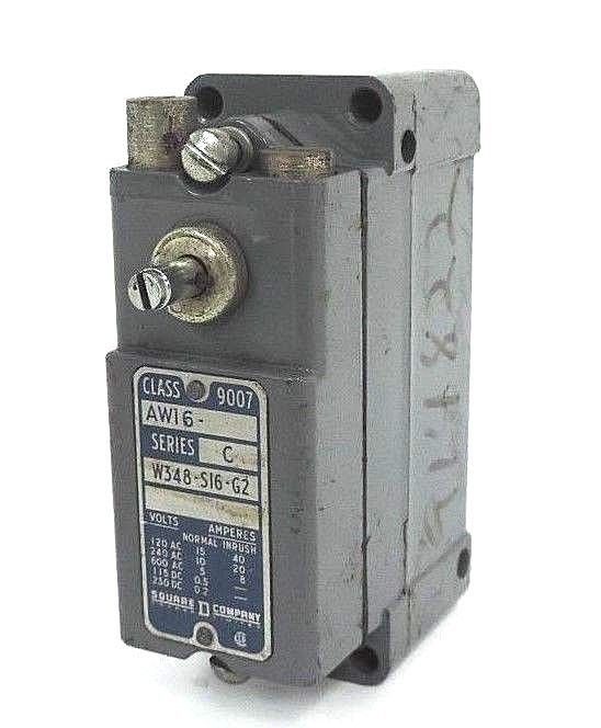 Used SQUARE D 9007-AW16 LIMIT SWITCH SER. C, W348-SI6-G2, 9007AW16