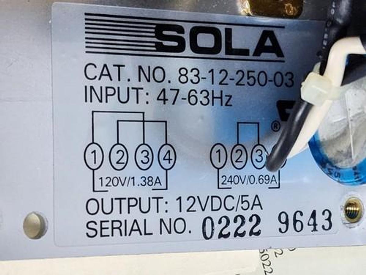 Used NEW SOLA 83-12-250-03 POWER SUPPLY 12VDC/5A