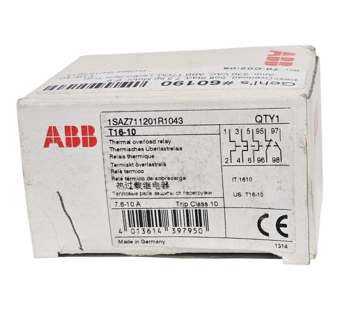NIB ABB 1SAZ711201R1043 T16-10 THERMAL OVERLOAD (7.6 - 10.0 A)