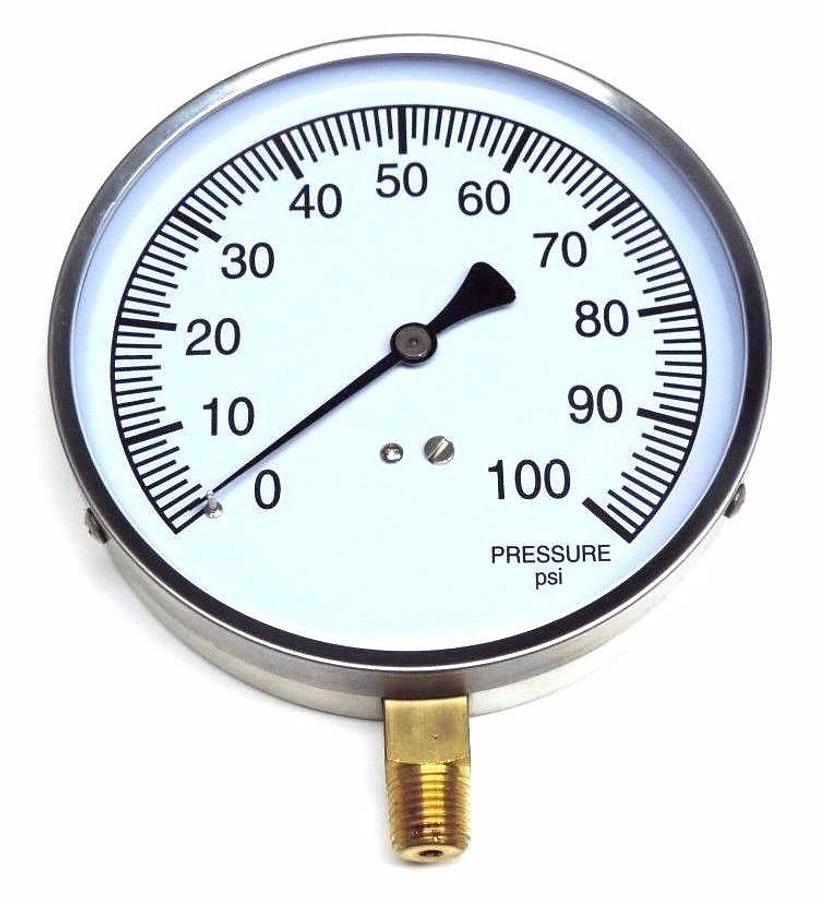 Used NIB BOSS 001400 PRESSURE GAUGE 0-100PSI, 4.5", 1/4" NPT