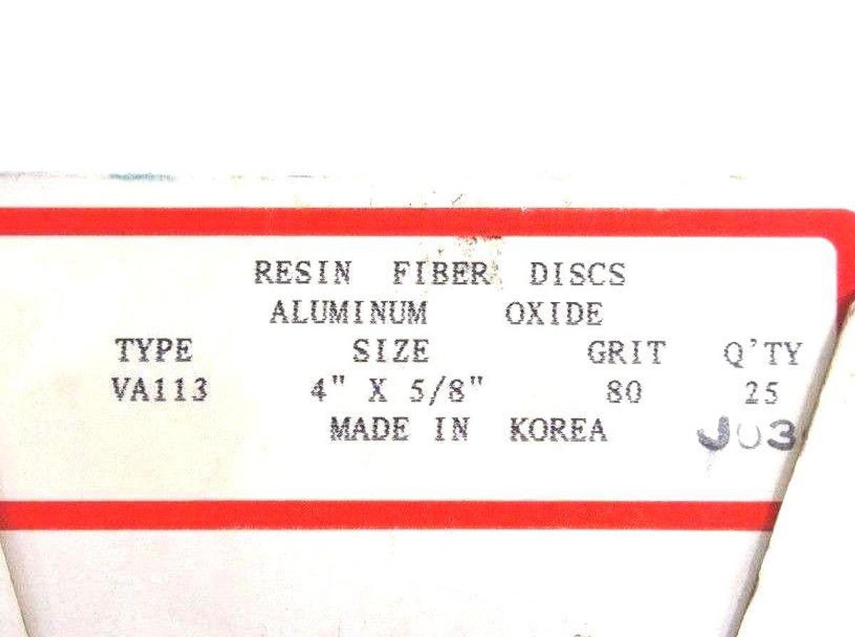 NIB ARC TYPE VA113 RESIN FIBER DISCS 4" X 5/8" 80 GRIT QTY: 25