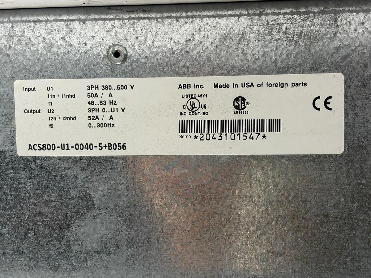 Used ABB ACS800-U1-0040-5+B056 Variable Frequency VFD AC Drive 40 HP 52A