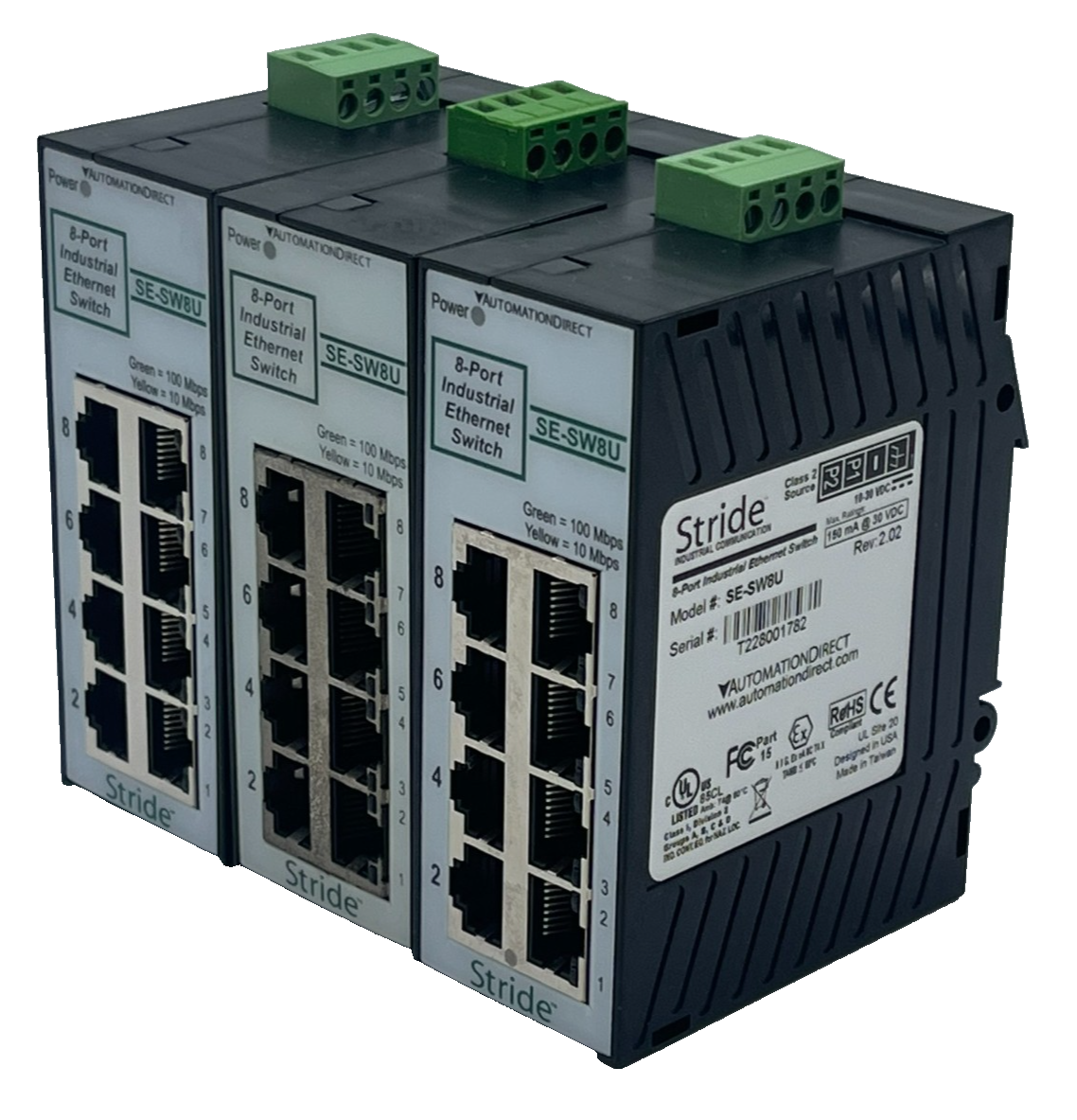Used LOT OF 3 Automation Direct Stride SE-SW8U 8-Port Industrial Ethernet Switch