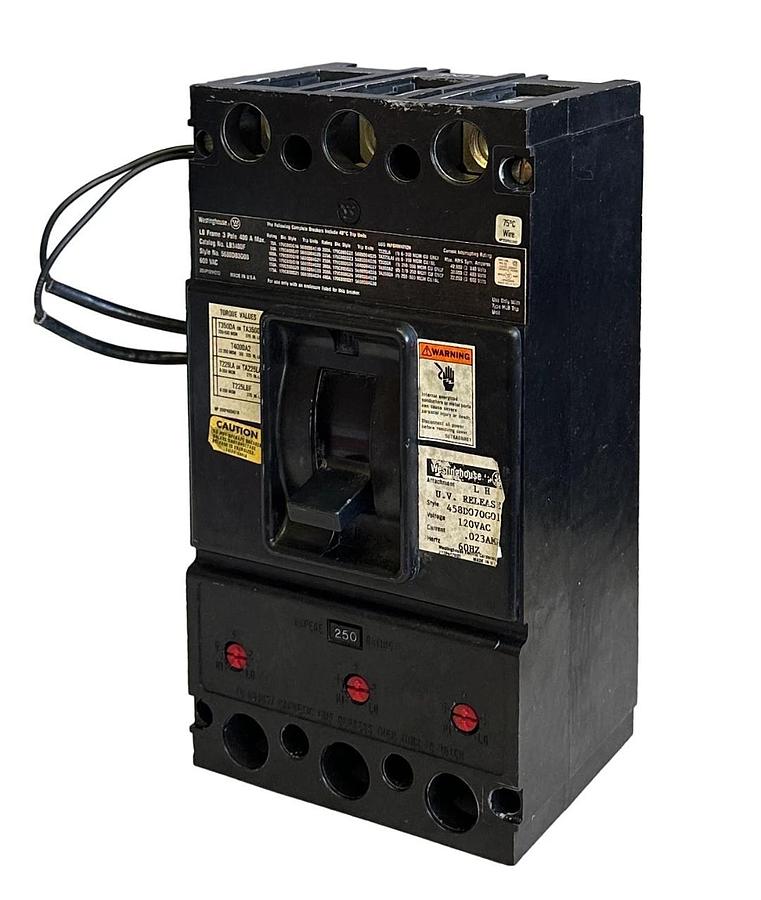 Used WESTINGHOUSE LB3400F / 5680D03G08 CIRCUIT BREAKER 3-POLE 400A 600V W/ 458D070G01