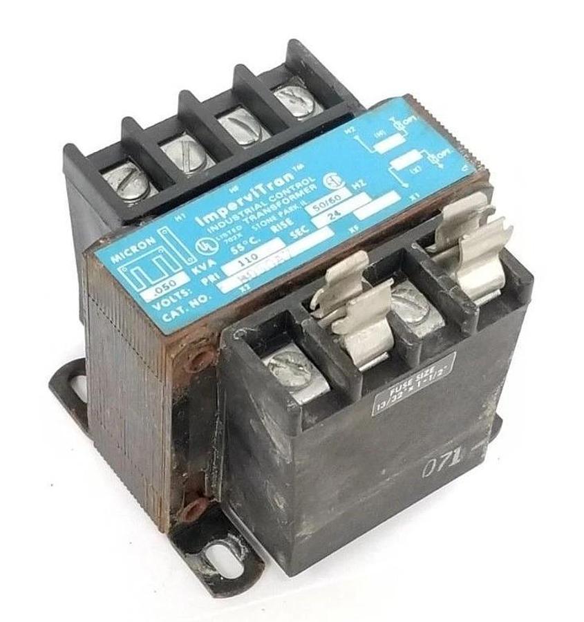 Used MICRON IMPERVITRAN B050A7 INDUSTRIAL TRANSFORMER PRI 110V 24 SEC. 50/60HZ