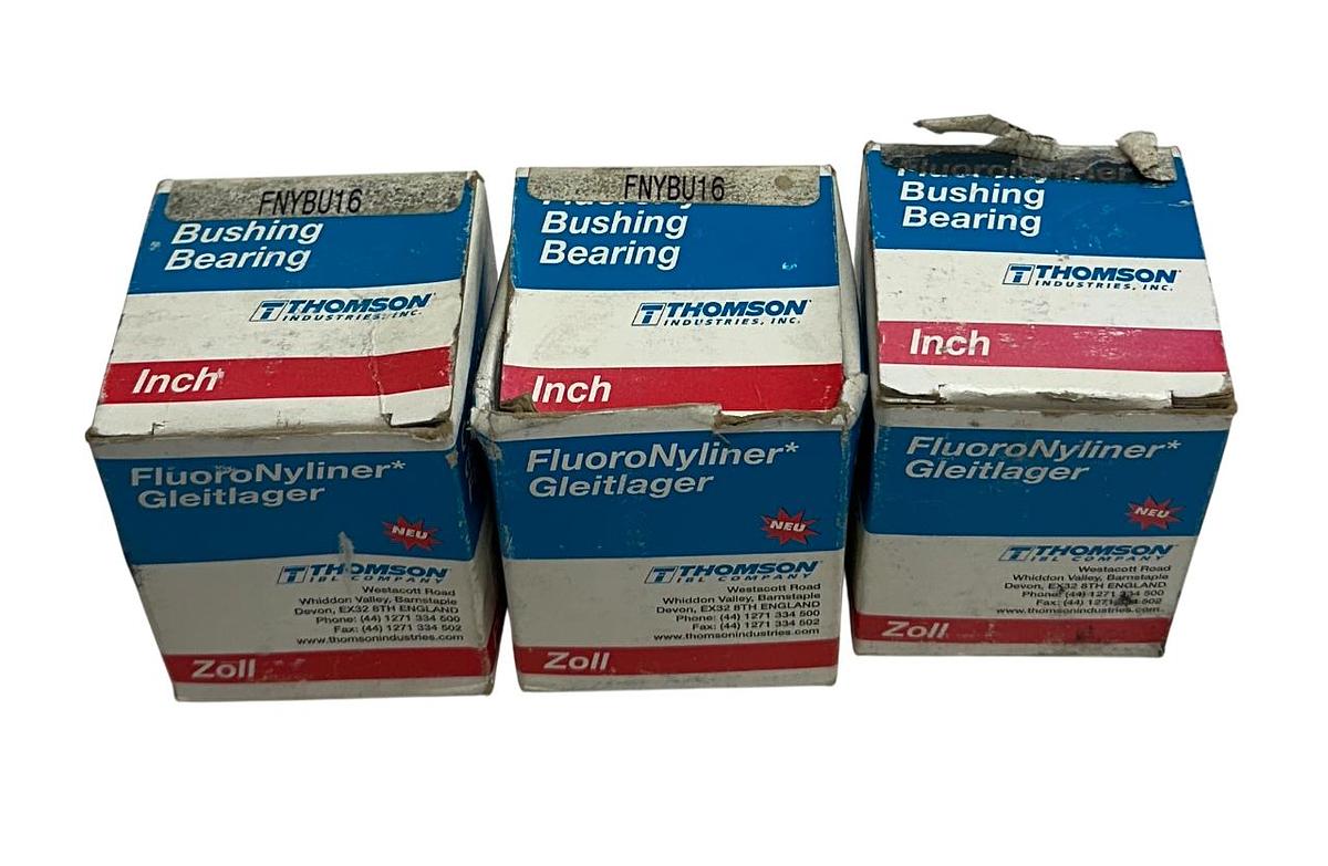 Used 3 THOMSON INDUSTRIES FNYBU16 FluoroNylmer BUSHING BEARINGS 1'' LINEAR NSMP