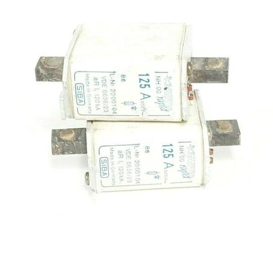 Used LOT OF 2 SIBA ULTRA RAPID NH00-125A FUSES NH0, 500V, 125A