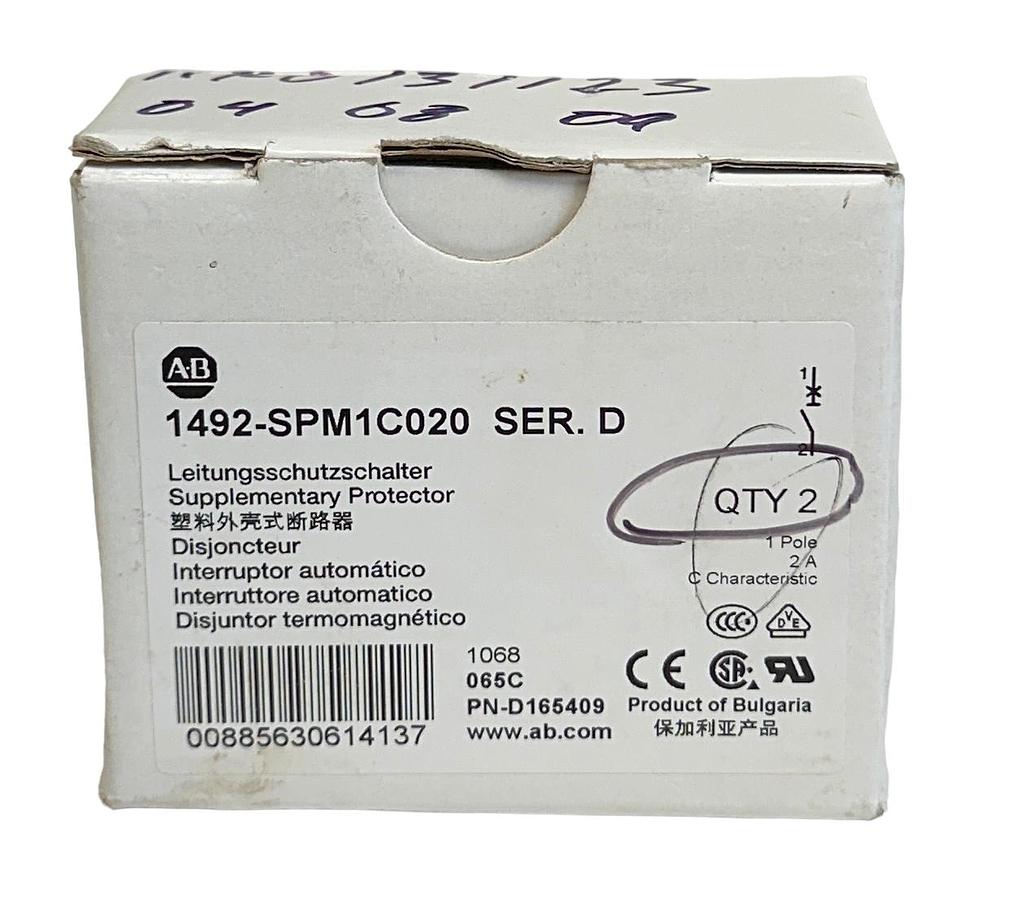Used 2 NEW ALLEN BRADLEY 1492-SPM1C020 /D SUPPLEMENTARY PROTECTOR CIRCUIT BREAKERS 2A