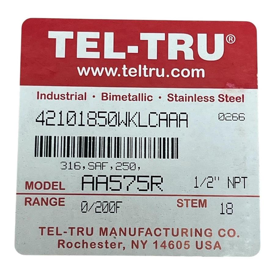 Tel-Tru AA575R 5" Dial 18" Stem 0-200°F 316 Stainless Thermometer - NSMP