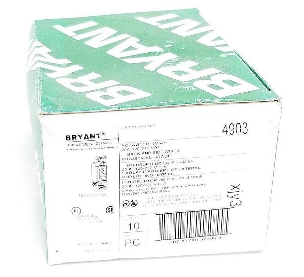 Used BOX OF 10 NEW BRYANT 4903 3-WAY AC SWITCHES 20A 120-277VAC
