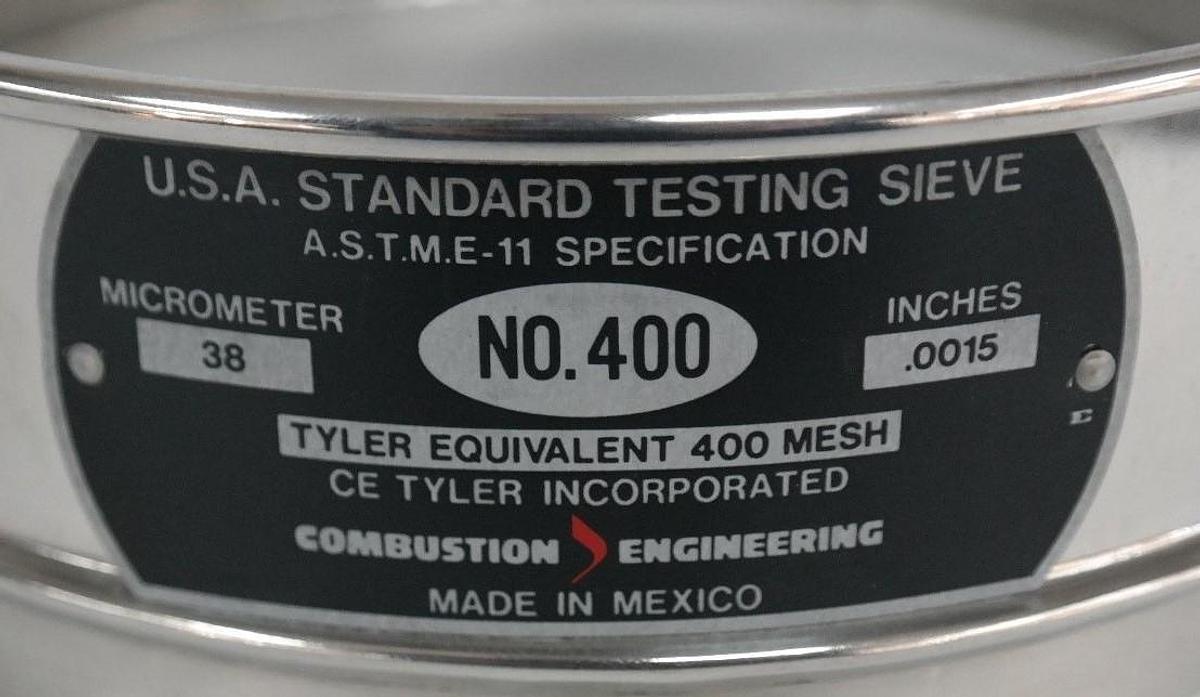 NEW COMBUSTION ENGINEERING NO. 400 U.S.A. STANDARD TESTING SIEVE 38uM, 0.0015"