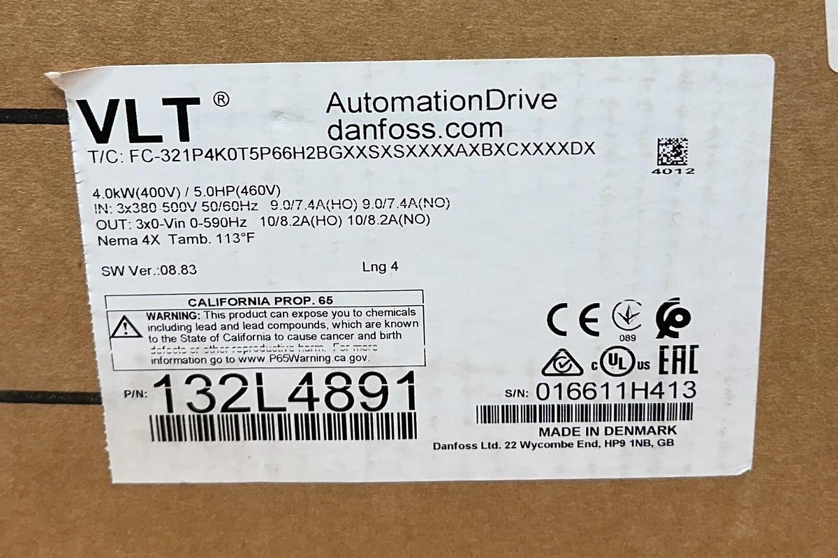 Used DANFOSS FC-321P4K0T5P66H2BGXXSXSXXXXAXBXCXXXXDX / 132L4891 AutomationDrive NSMP