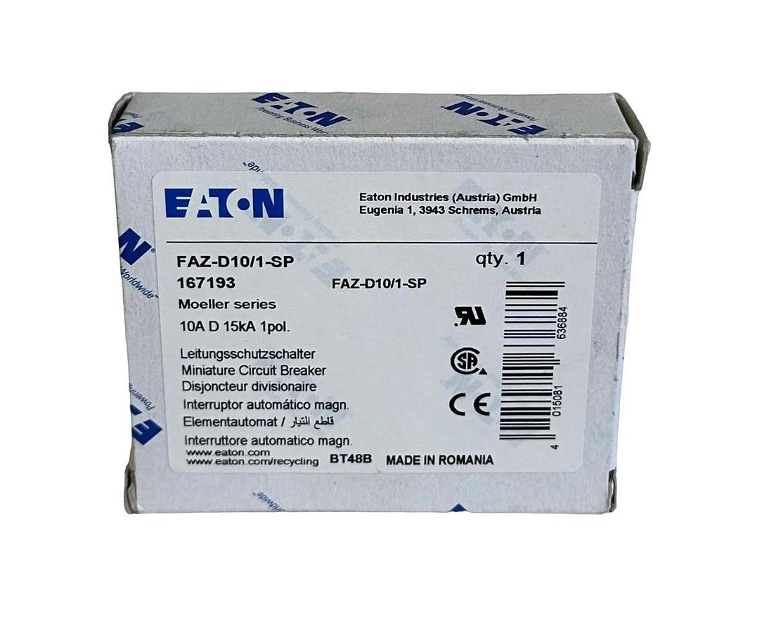 NEW EATON FAZ-D10/1-SP / FAZD101SP MINI CIRCUIT BREAKER 10A 15kA 1-POLE 167193