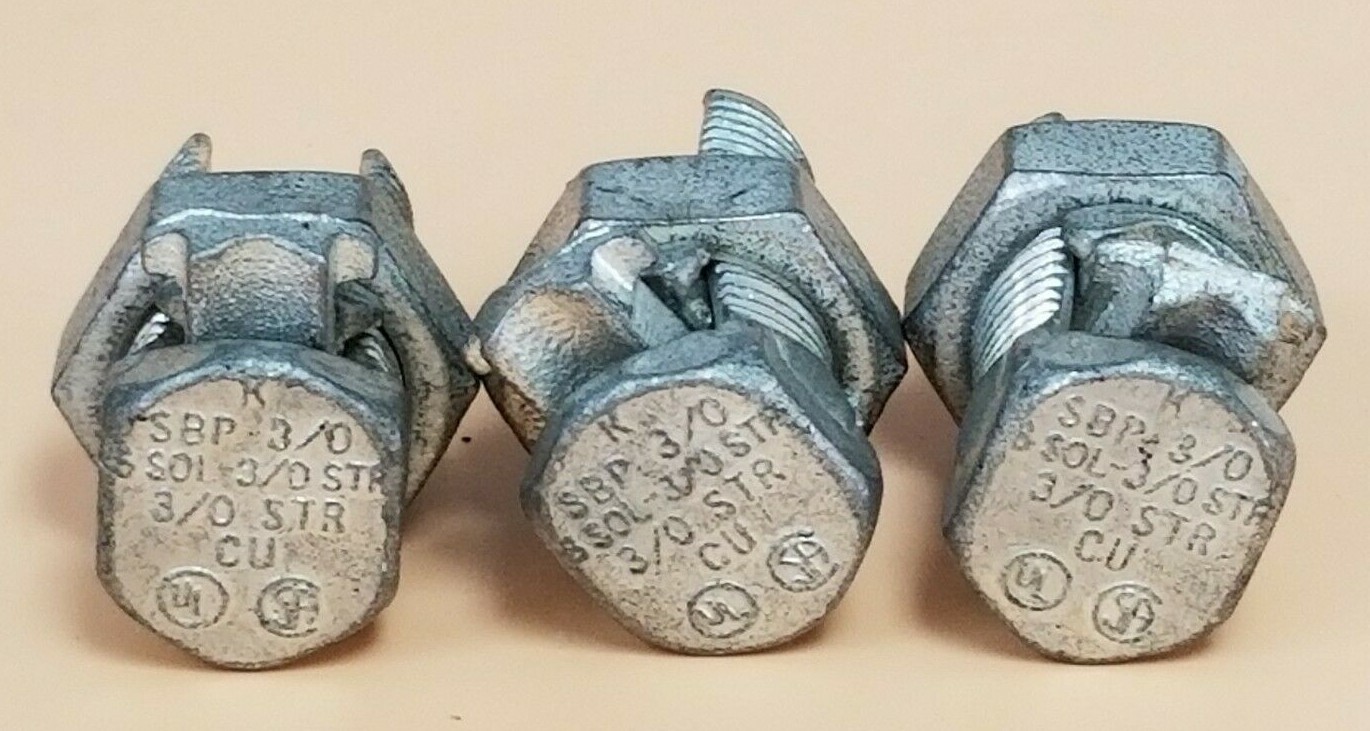 Used LOT OF 3 K SBP-3/0 SPLIT BOLT CONNECTORS 6 SOL-3/0 STR CU SBP3/0