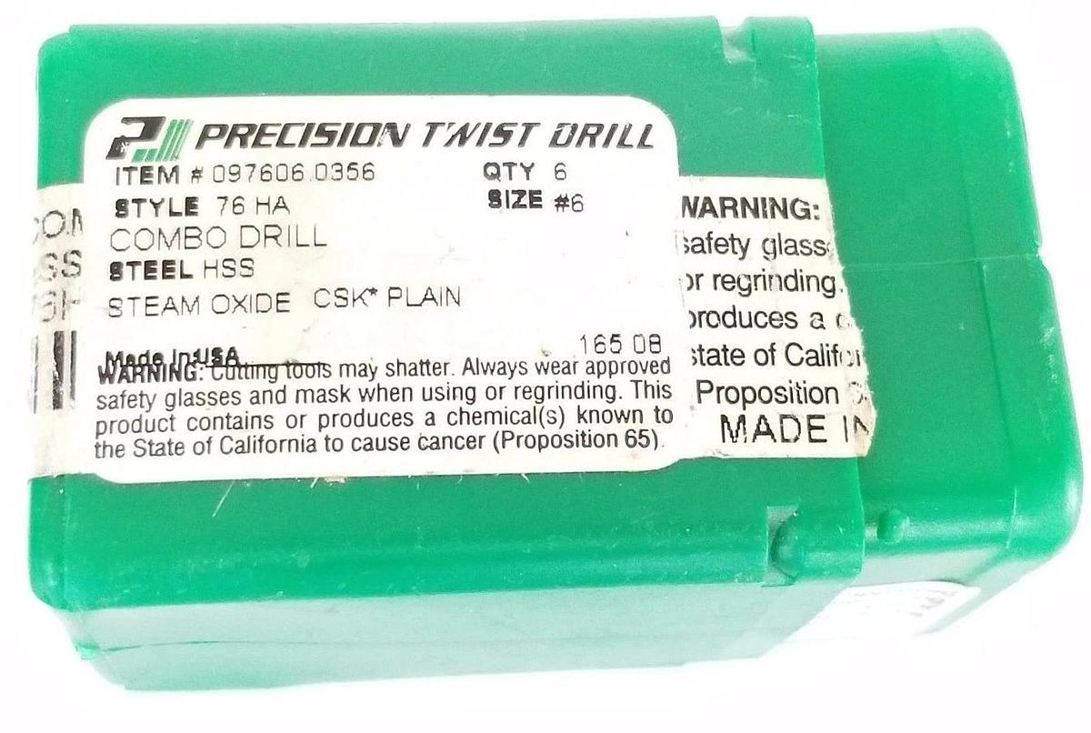 LOT OF 6 NEW PRECISION TWIST DRILL 097606.0356 STYLE: 76 HA, SIZE: 6, STELL HSS