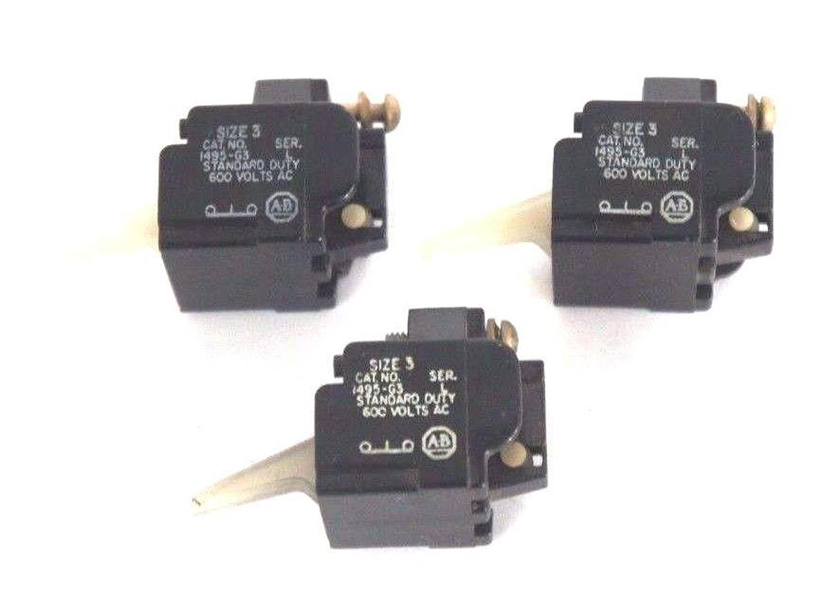 Used LOT OF 3 ALLEN BRADLEY 1495-G3 SIZE 3 CONTACTS SER L, 1495G3