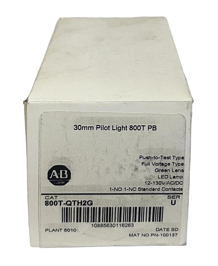 Used ALLEN BRADLEY 800T-QTH2G /U 30mm PILOT LIGHT PUSH BUTTON GREEN 12-130VAC/DC NSFS