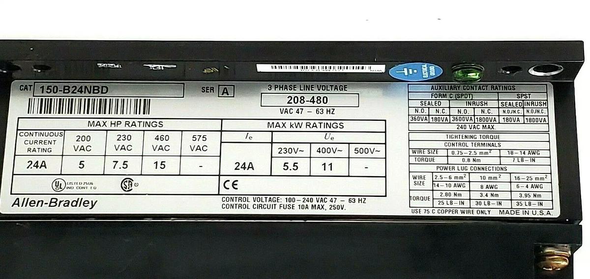 Allen Bradley 150-B24NBD /A SMC Dialog Plus Smart Motor Controller 24A 480V NSMP