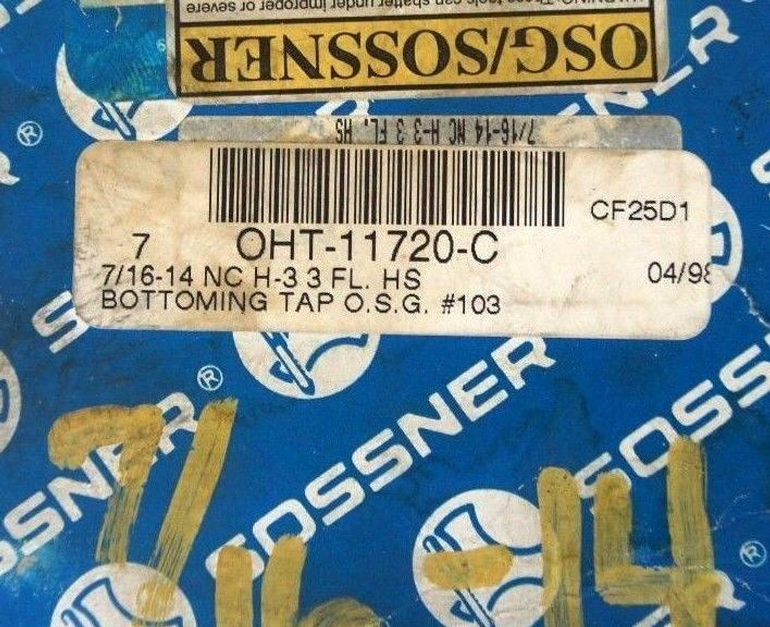 Used LOT OF 7 NEW SOSSNER OHT-11720-C BOTTOMING TAPS 7/16-14 NC