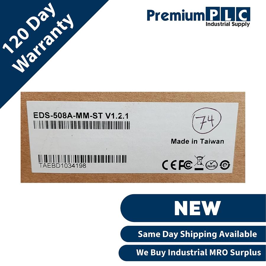 Used NEW MOXA EDS-508A-MM-ST 8 PORT ETHERNET SWITCH W/6-10/100BTX 2-MM ST FIBER PORTS