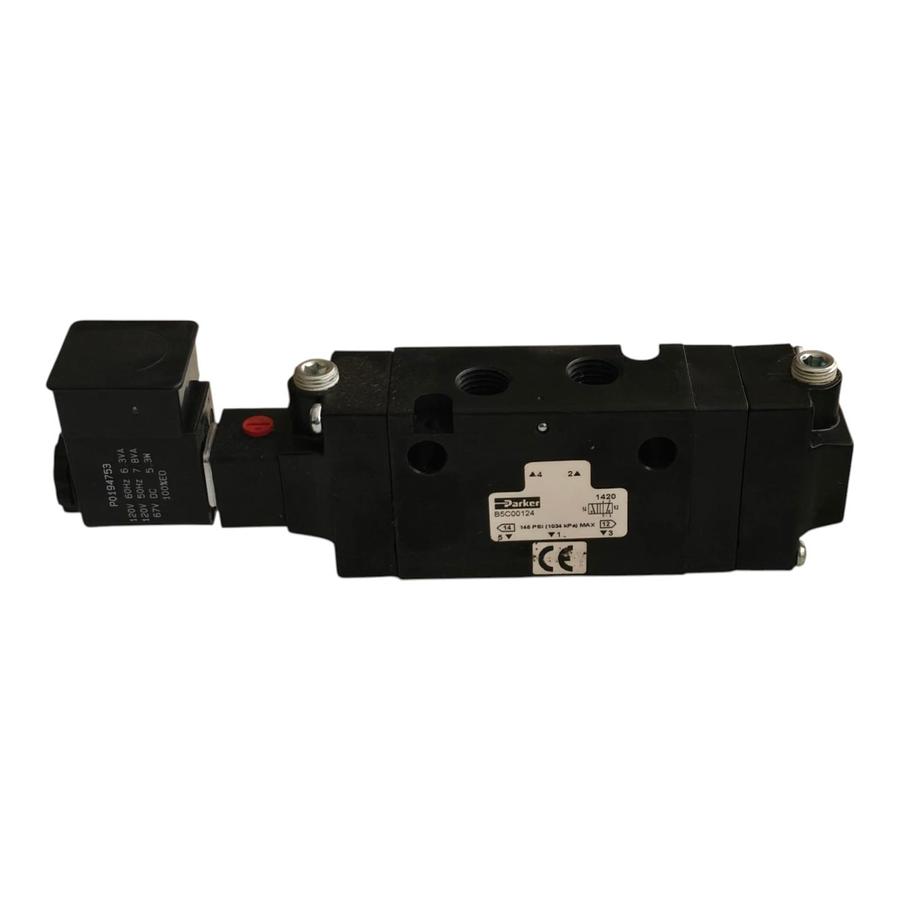 Used Parker B5C00124 B5 Series Pneumatic Solenoid Valve 4-Way 2-Pos 1/4"NPT 120V NSNP