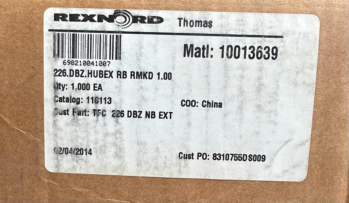 Used NEW REXNORD THOMAS 226.DBZ.HUBEX RB RMKD 1.00'' DISC COUPLING HUB 116113