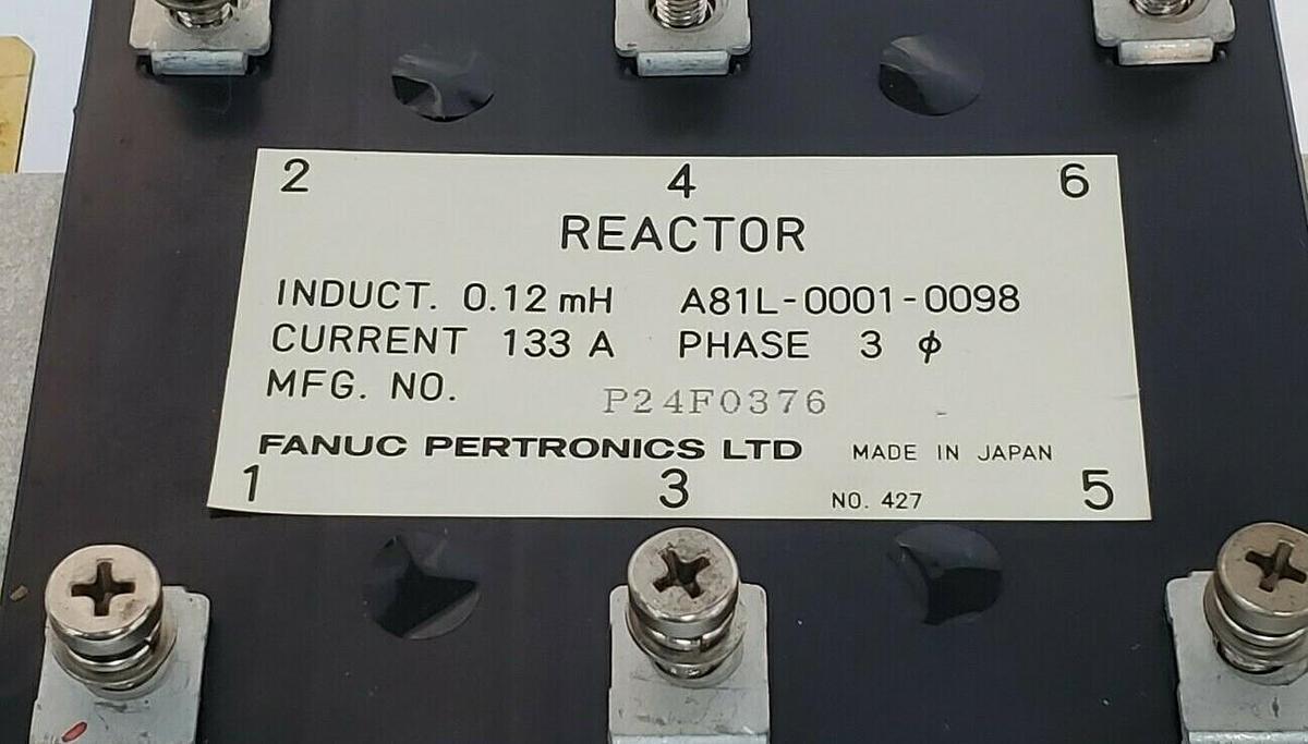 Used FANUC A81L-0001-0098 REACTOR MFG. NO. P24F0376 CURRENT 133A PHASE 3