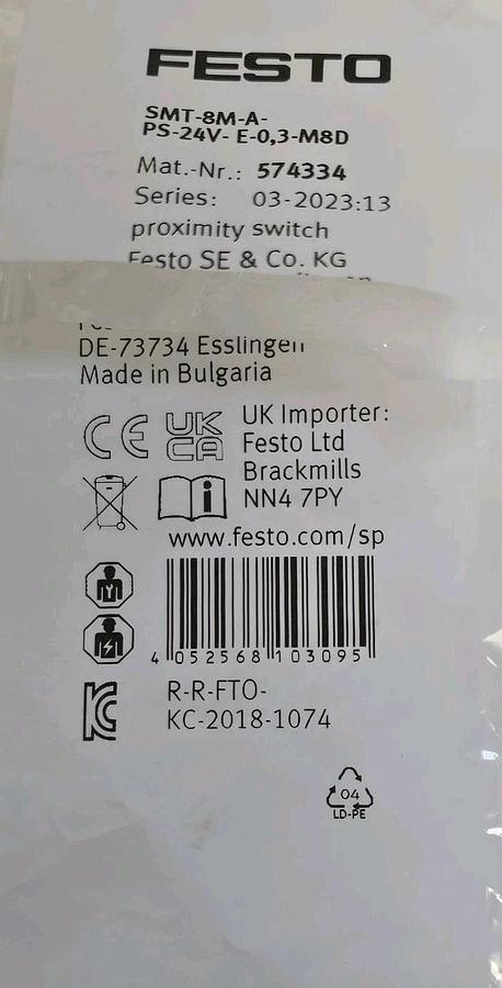 Used NEW FESTO SMT-8M-A-PS-24V-E-0,3-M8D PROXIMITY SWITCH MAT. NR: 574334