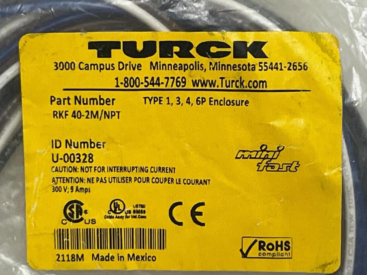 Used Lot of 2 Turck RKF 40-2M/NPT Minifast Receptacle 4-Pin 2M NEW SEALED