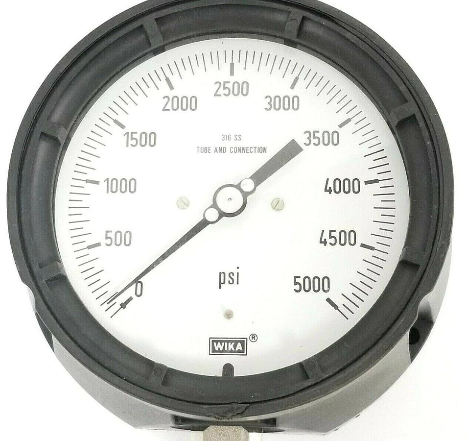 Used LOT OF 2 WIKA 4334567 PROCESS PRESSURE GAUGE 0-5000 PSI 4-1/2'' DIAL 1/2'' IN.