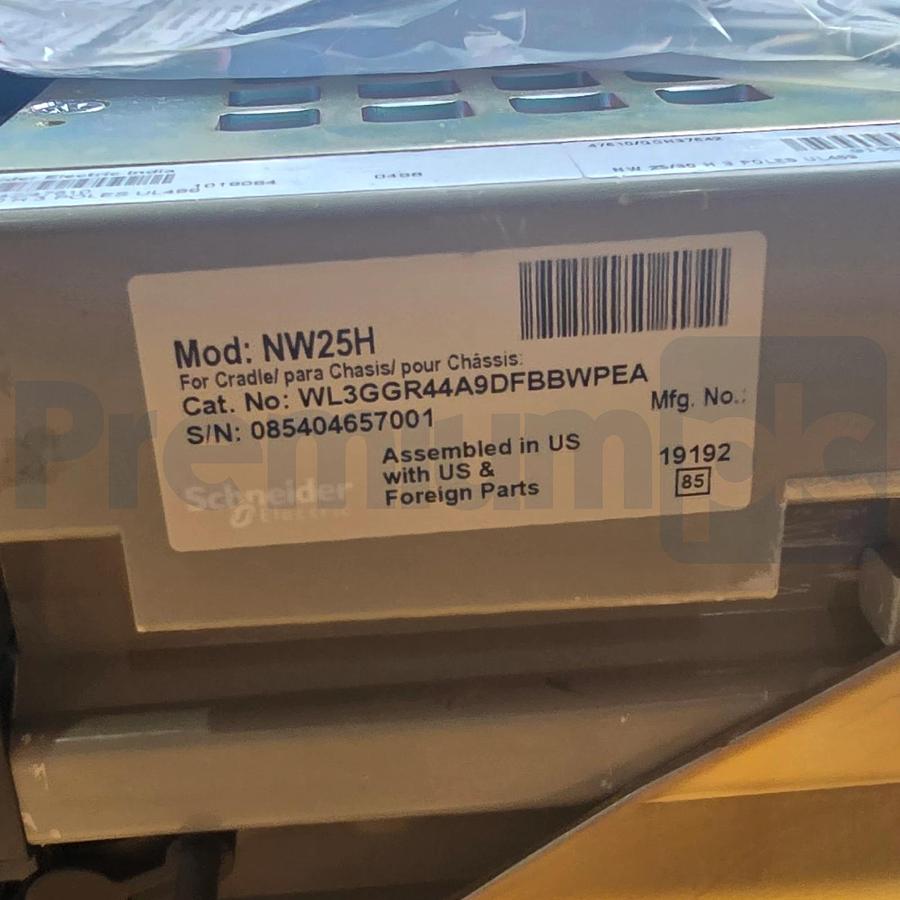 Square D WL3GGR44A9DFBBWPEA MasterPact NW25H 3P 2500A Breaker w/Micrologic Trip