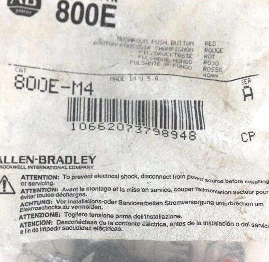 Used LOT OF 2 NEW ALLEN BRADLEY 800E-M4 MUSHROOM PUSH BUTTONS SER A 800EM4