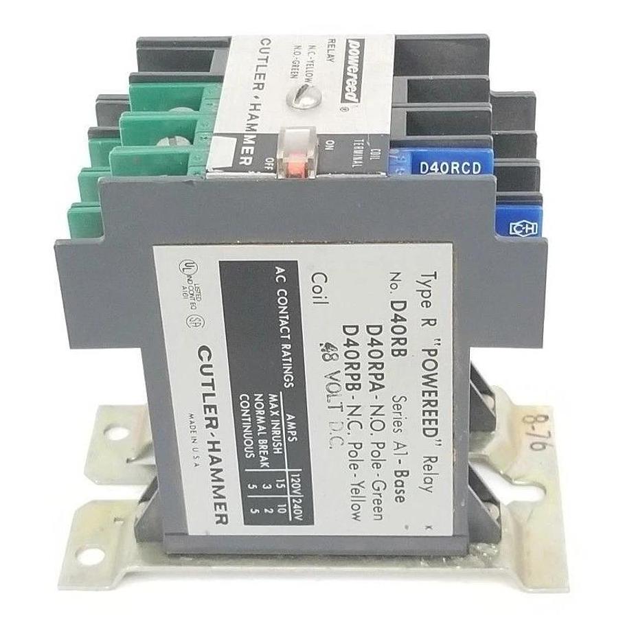 Used CUTLER-HAMMER TYPE R POWERED RELAY NO. D40RB, SER. A1