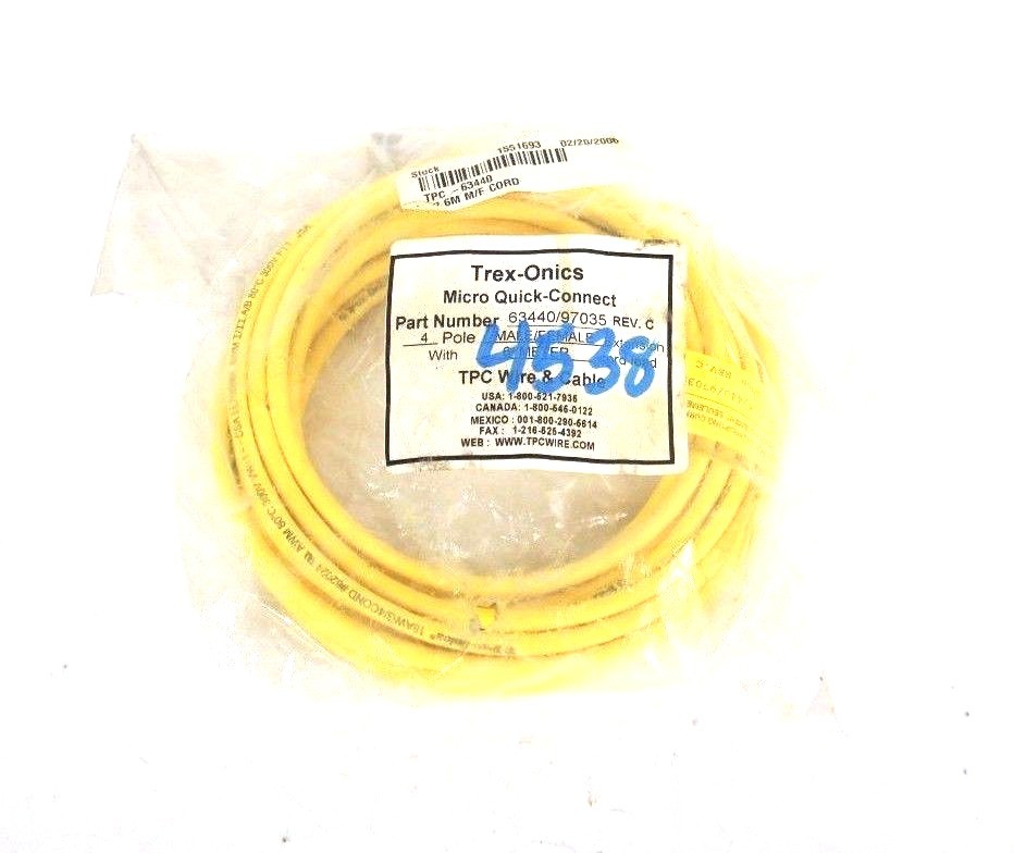 NIB TREX-ONICS 63440/97035 MICRO QUICK CONNECT CABLE 4 POLE MALE/FEMALE