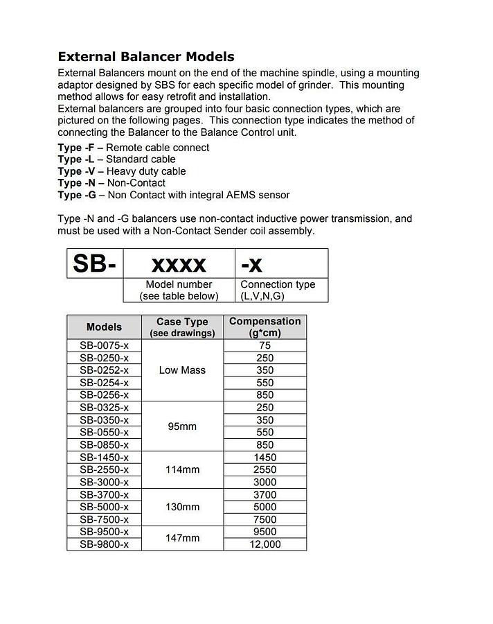 Refurbished SBS DYNAMIC BALANCE SYSTEM SB-0550-V EXTERNAL BALANCER TYPE V 95mm 550g*cm
