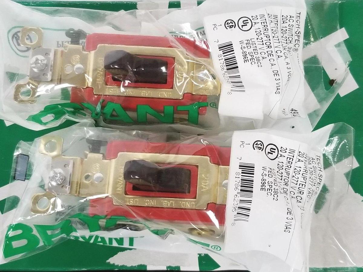 Used BOX OF 2 NEW BRYANT 4903 3-WAY AC SWITCHES 20A, 120-277VAC