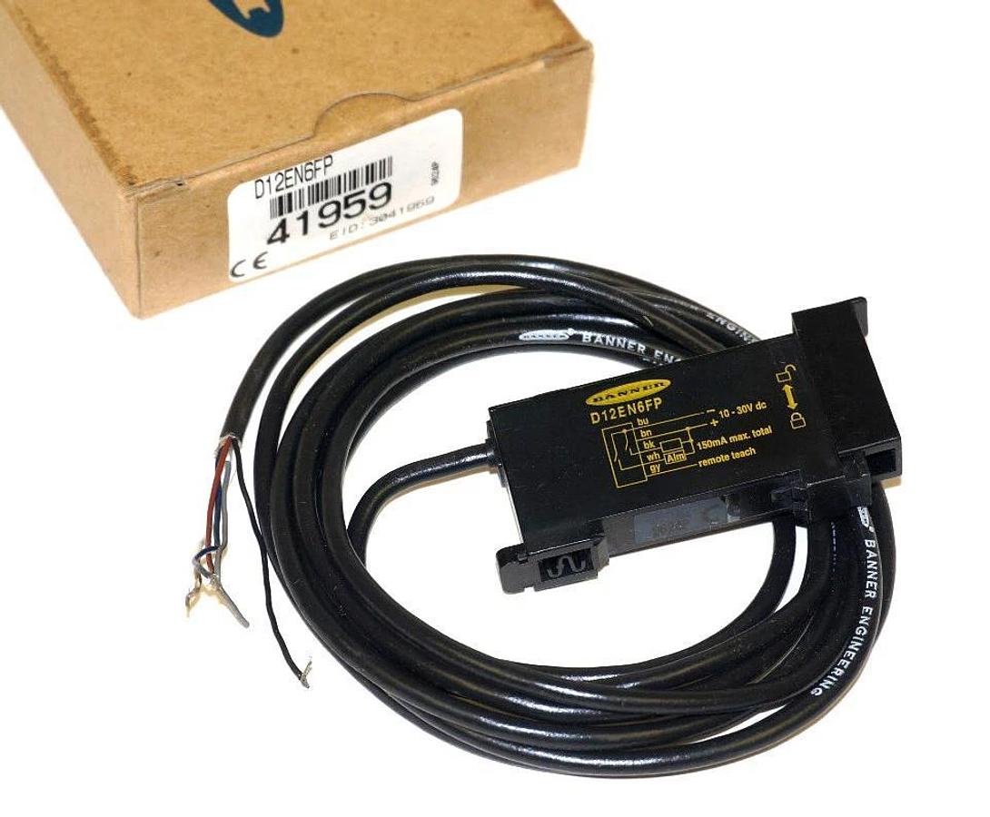 Used BANNER D12EN6FP FIBER OPTIC SENSOR 41959, 10-30VDC 150MA