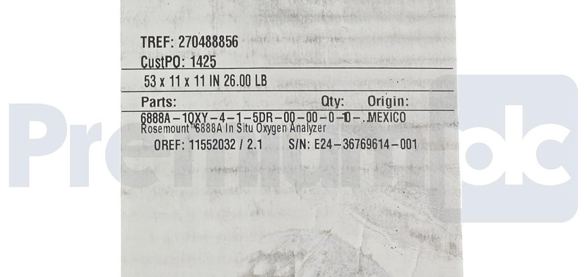 Used Emerson Rosemount 6888A-10XY-4-1-5DR-00-00-0-0 Oxygen Analyzer O2 Probe 3ft NSMP