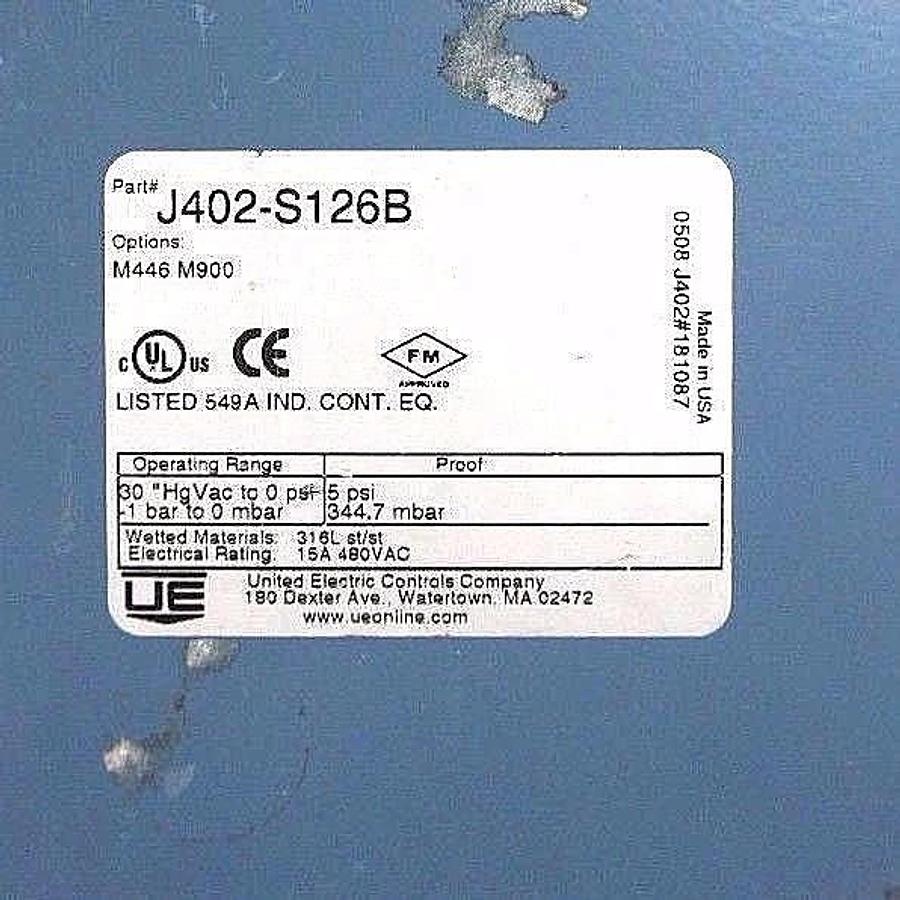 NEW UNITED ELECTRIC J402-S126B PRESSURE CONTROL SWITCH, J402S126B