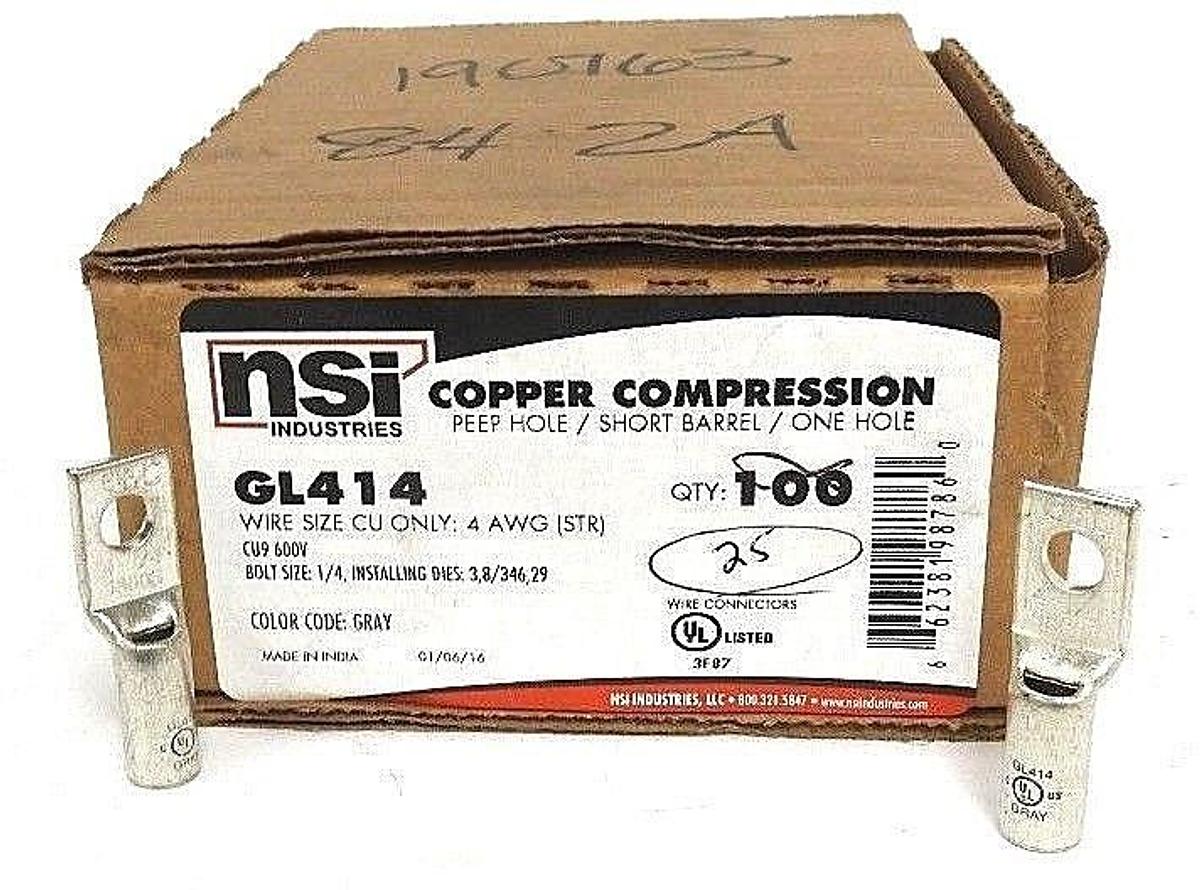 Used BOX OF 25 NEW NSI GL414 COPPER COMPRESSION PEEP HOLE / SHORT BARREL/ ONE HOLE