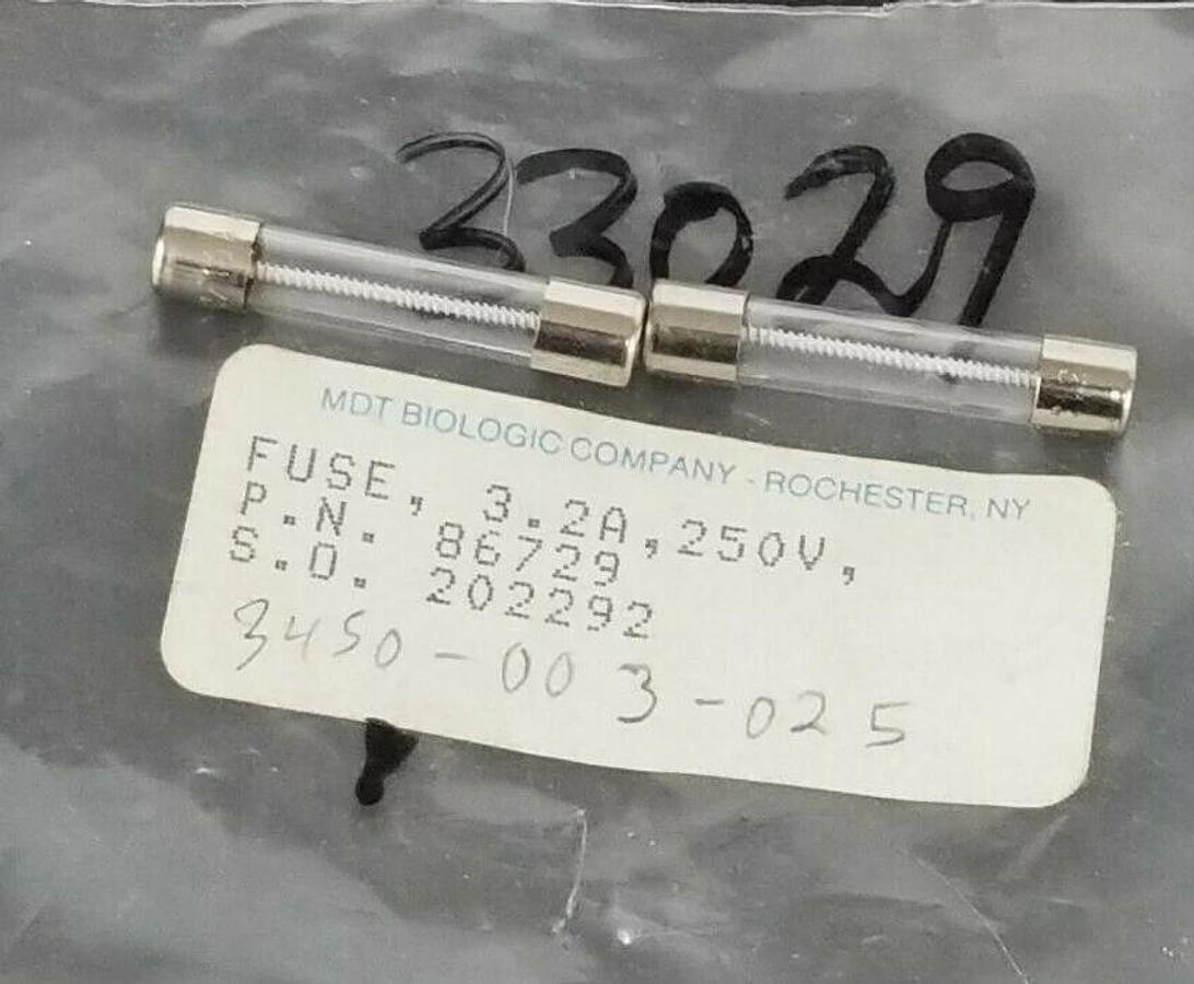 LOT OF 2 NEW MDT BIOLOGIC 86729 FUSES, 3.2A, 250V