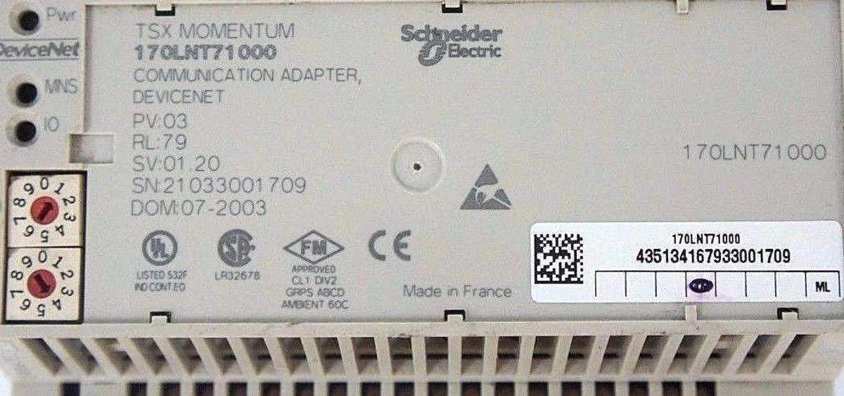 Used SCHNEIDER ELECTRIC 170AEW34000 I/O BASE W/ 170LNT71000 COMMUNICATION ADAPTER
