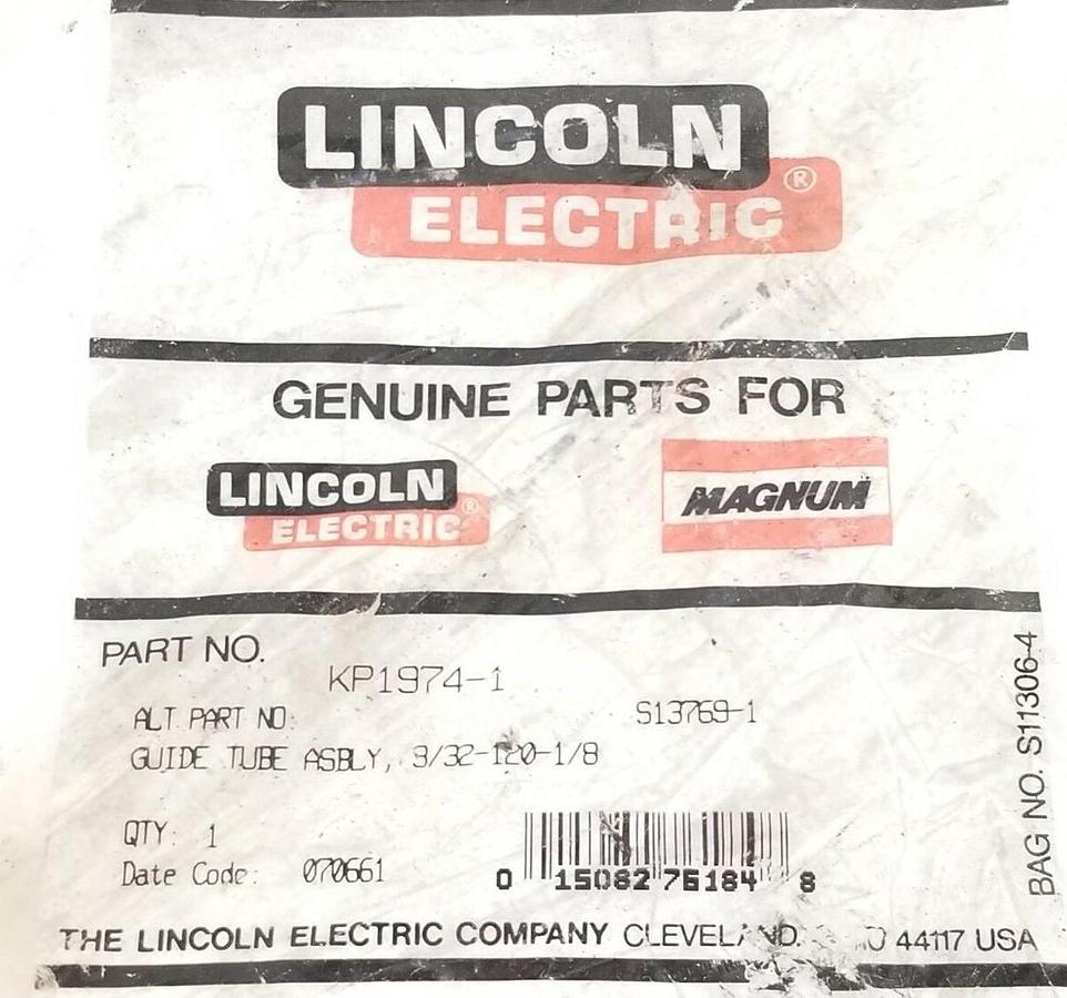 Used NEW LINCOLN ELECTRIC KP1974-1 GUIDE TUBE ASSEMBLY, 3/32-120-1/8, S13769-1