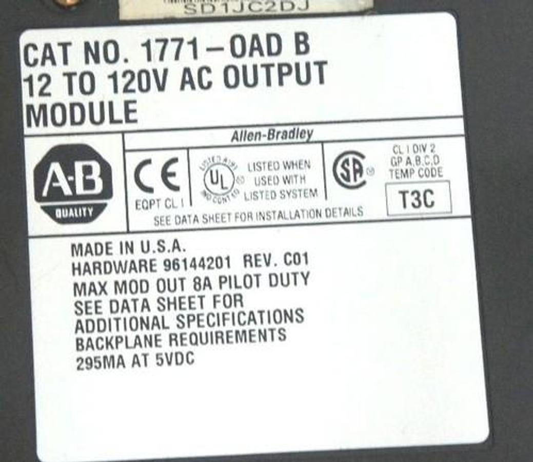 Used ALLEN BRADLEY 1771-OAD SER. B OUTPUT MODULE 12 TO 120V AC 1771-OAD/B