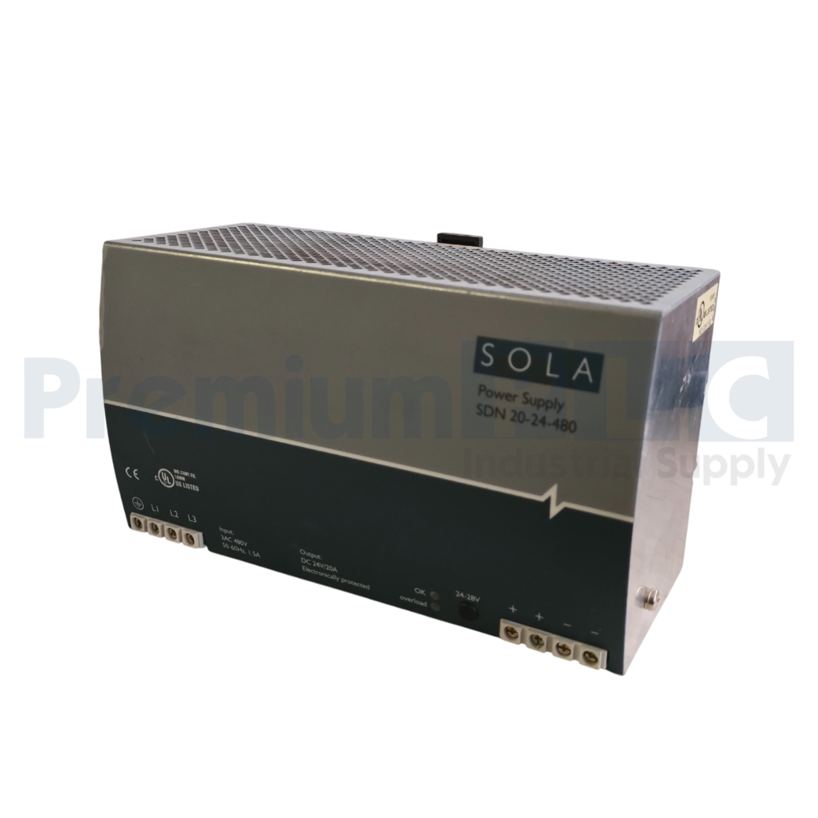 Used EMERSON SolaHD SDN20-24-480 DIN RAIL POWER SUPPLY 24VDC-OUT 380-480 VAC-IN NUPI
